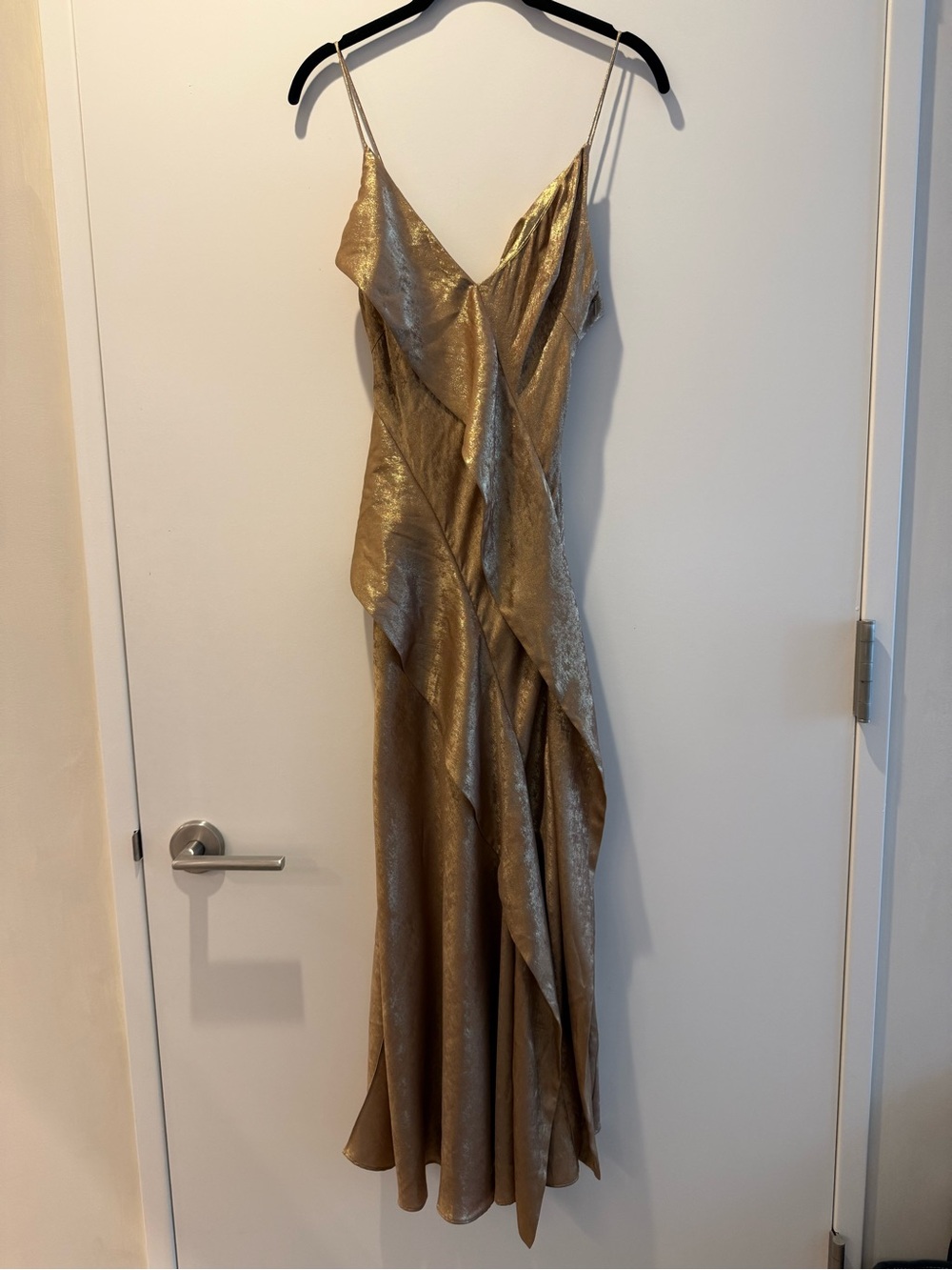 Acler Metallic Gold Draped Satin Maxi Dress